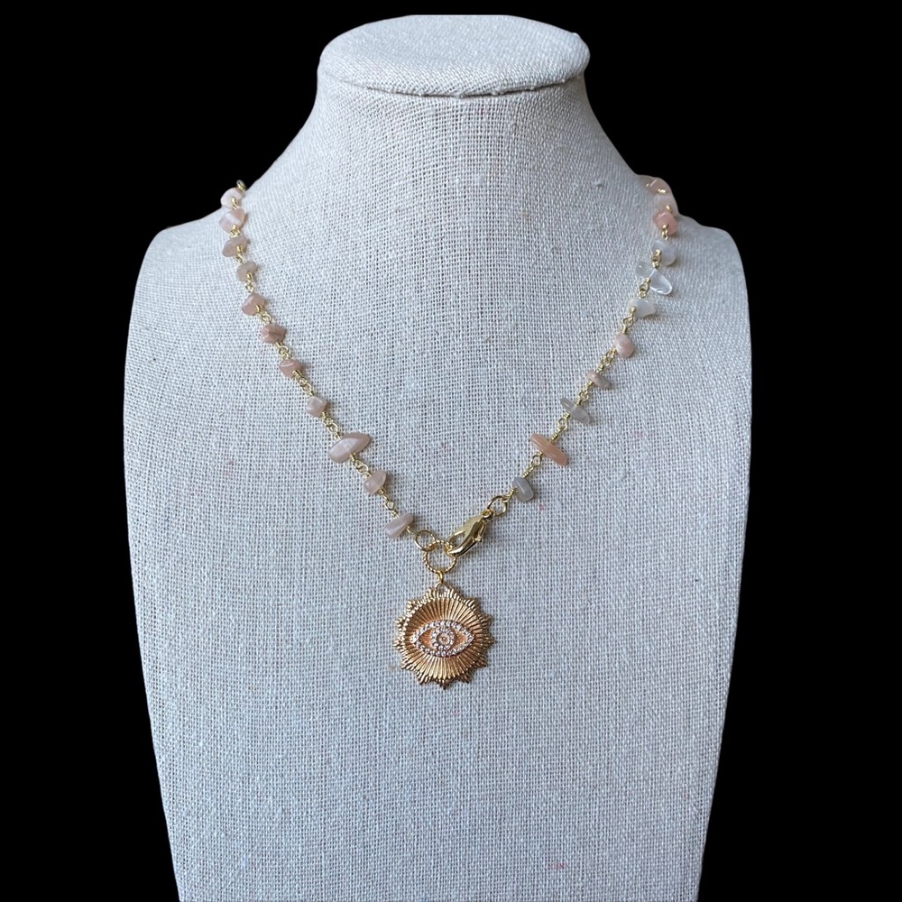 Evil Eye Natural Stone Gold Plated Necklace